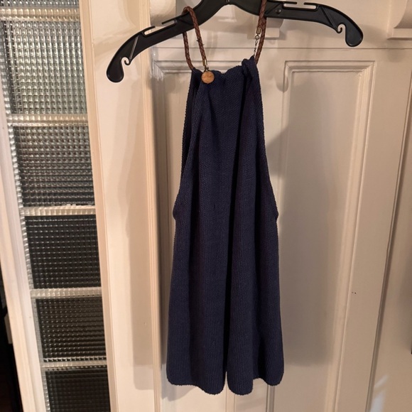 Lauren Ralph Lauren Navy Blue Knit Sweater Tank /halter Top Leather Strap Sz L - Picture 3 of 7
